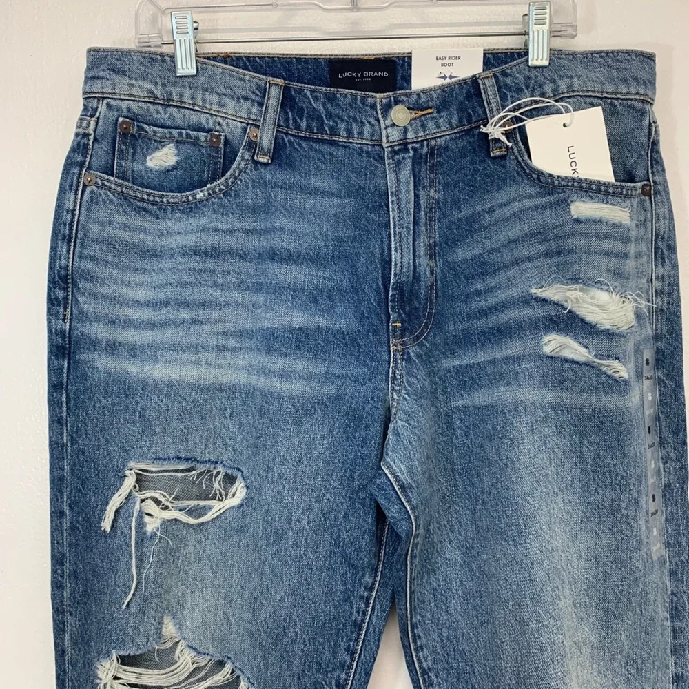 Lucky Brand Easy Rider Boot Distressed Rigid Blue Jeans Men  34x30 New Casual